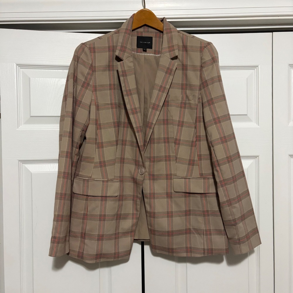 The Limited Plaid Blazer Women 14 Beige Pink Fall Core Business Boyfriend Preppy